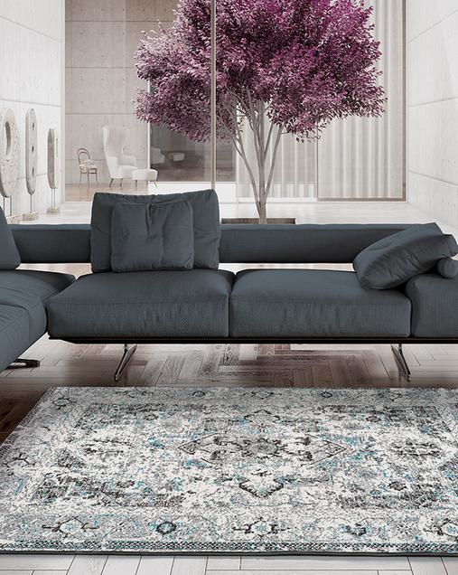 Alfombra Vintage con toques Florales Bukit 16545 Azul
